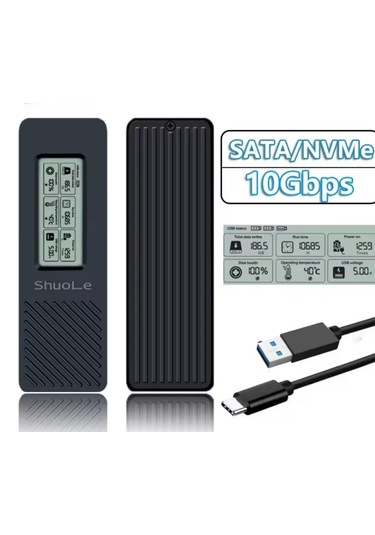 M.2 Ssd Muhafaza Adaptörü Akıllı Lcd Ekranlı, Usb 3.2 Gen 2 Type-c