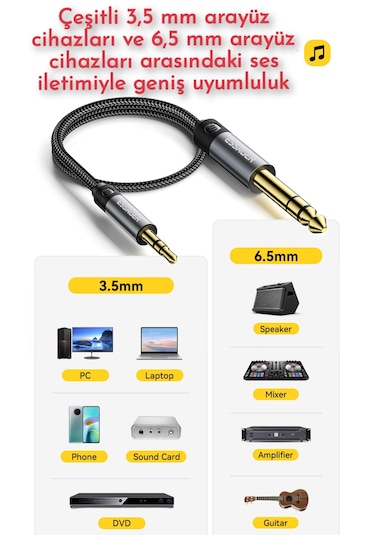 Essager 3-metre 3.5mm To 6.5mm Ses Kablosu Hi-fi Ses+dac Çip