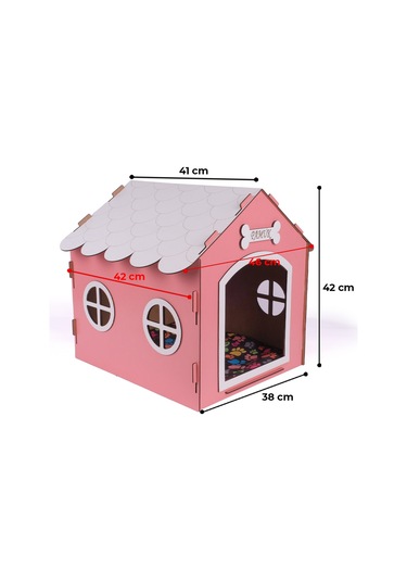 Ahşap Özel İsim Baskılı Dekoratif Köpek Evi-kulübesi, Küçük Irk Köpekler İçin Kulübe, Köpek Kulübesi Pembe