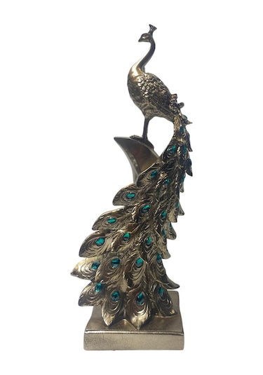 Yeşil Dikey Taşlı Tavuskuşu Dekoratif Obje - Gold