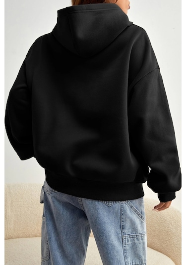 Malıbu Baskılı Oversize Sweatshirt Siyah