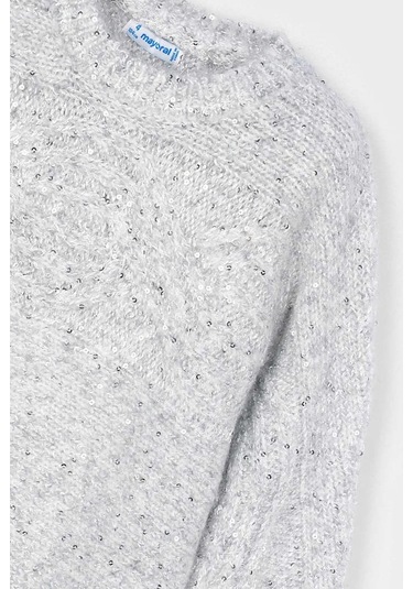 Kız Çocuk Desenli Kırçıllı Triko Kazak - Gri Pembe