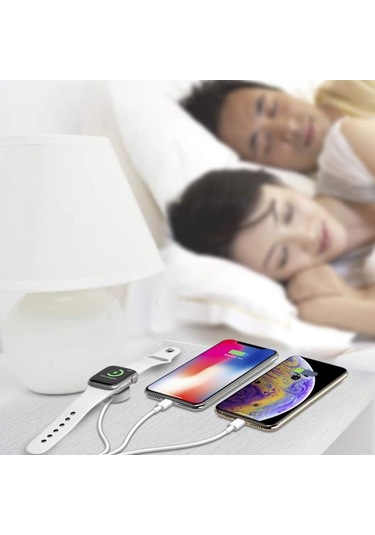 Vit 3 İ 1-kabel För İphone Airpods Apple Watch Laddare Usb Trådlös Laddningsstation