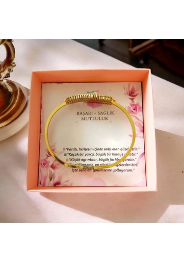 Zarif Yaprak Figürlü Gold Çelik Kelepçe Bileklik - Antialerjik Ve Kararmaz Altın