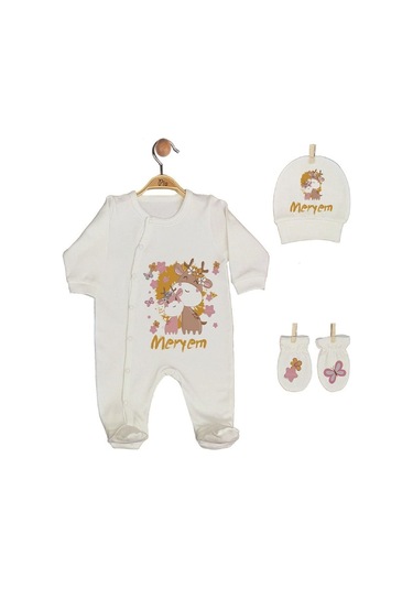 Pia Baby Gl 1933-02 İsme Özel Beşli Tulum Set Krem