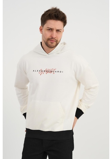 Alexandergardı Özel Unisex Baskılı Kapüşonlu Kanguru Cepli Sweatshirt Unx-0017602 Ekru