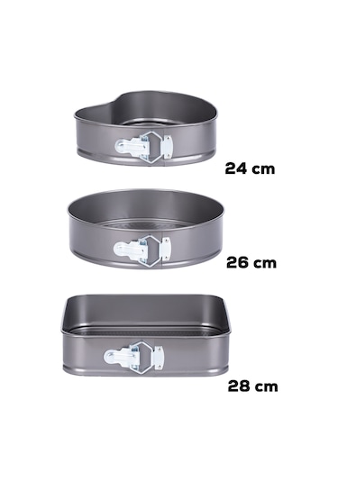 Porsima 911 3lü Yanmaz Yapışmaz Metal Kilitli Kelepçeli Kek Kalıbı Seti Çok Renkli