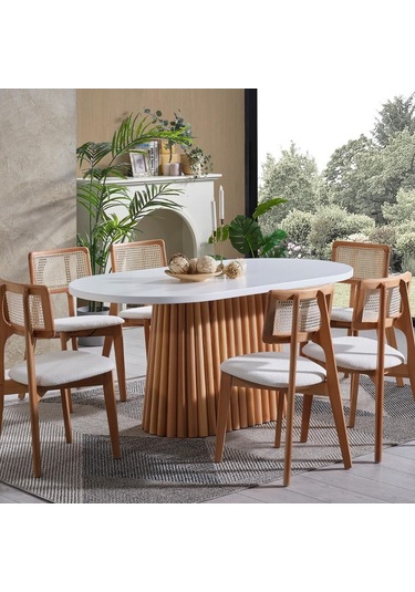 Zeus Hazeranlı Hasırlı Model Ahşap Bohem Sandalye Natural - Beyaz