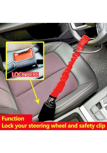 Direksiyon Kilidi, Evrensel Emniyet Kemeri Kilidi Hırsızlık Önleyici Kilitleme Cihazı 3 Anahtarlı Araba Suv Van Golf Arabası Kamyon Kırmızı