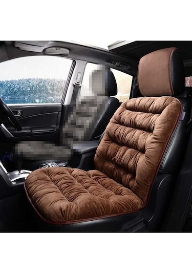 Novahub Araba Kalın Peluş Koltuk Minderi Isıtıcı Kapak Kış Koltuk Paspası Kahve, Termostatlı Ön Tek Kişilik Koltuk