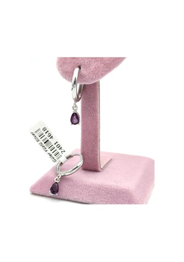 Güler Yüzlü Silver Mor Damla Halka Gümüş Küpe