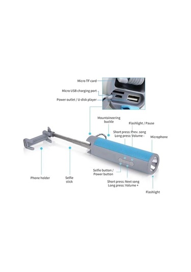 Besthome1 5200mah Pil, Led Fener, Mavi Selfie Çubuğu - Bluetooth Hoparlör