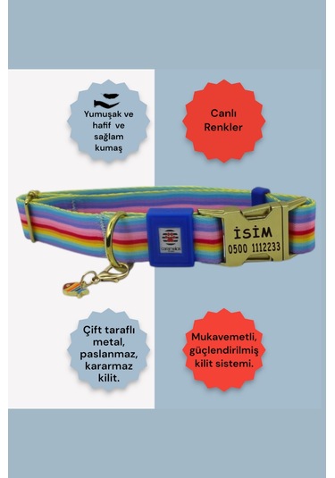 İsimli Köpek Tasması, Orta Ve Büyük Irk, Metal Kilitli Çzgmv Koyu Mavi