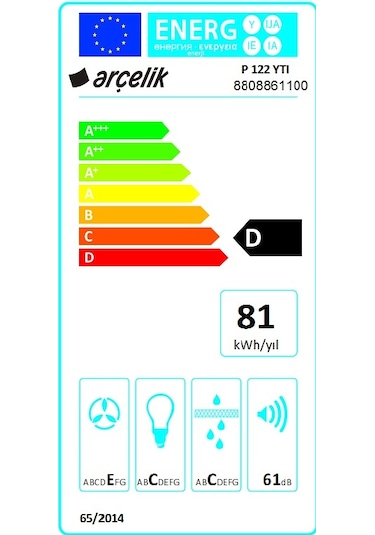 Arçelik P 122 YTI Ankastre Gömme Aspiratör