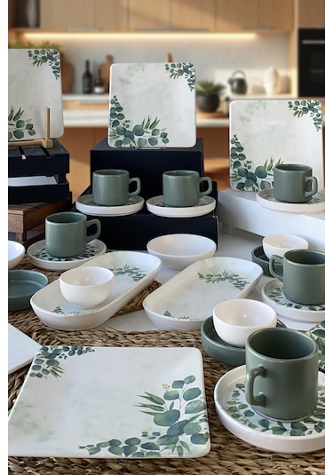 Keramika Okaliptus 29 Parça 6 Kişilik Kahvaltı Takımı Yeşil