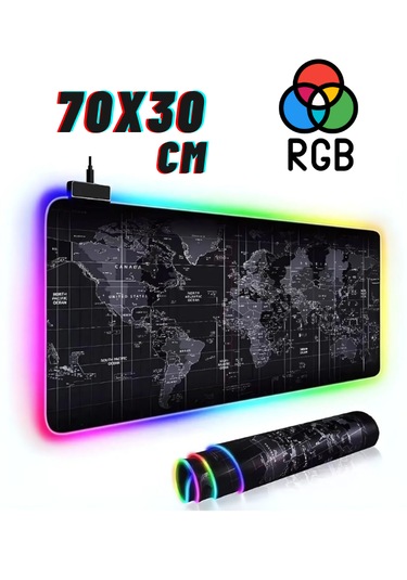 Rgb Dünya Harita Desenli Mouse Pad Led Işıklı Su Geçirmez Gaming