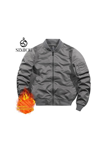 Pamuklu Dolgulu Erkek Bomber Ceket Gri