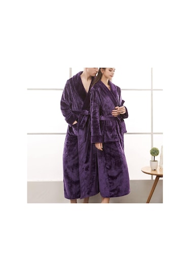 Kadın Bornoz Unisex Havlu Bornozlar Diz Boyu Bornoz Kırmızı