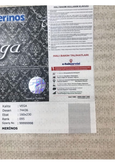 Merinos Halı Vega 74436 095 Serisi Akrilik Salon Oturma Yatak Odası Halısı Gri