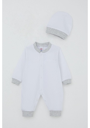 Breeze Erkek Bebek Tulum Nokta Desenli 0-6 Ay, Beyaz Beyaz