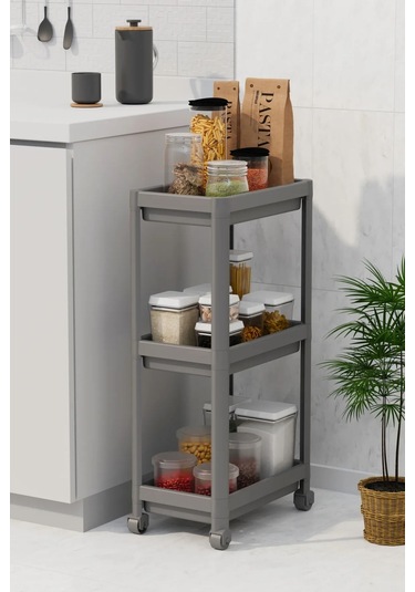 3 Katlı Banyo Raf Ünitesi, Banyo Düzenleyici, Şampuanlık, Gri