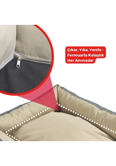Xpermate Siesta Kedi Yatağı Ve Köpek Yatağı Tüy Tutmaz Kumaş Su Itici Kumaş Fermuarlı 55 x 60 x 23 CM