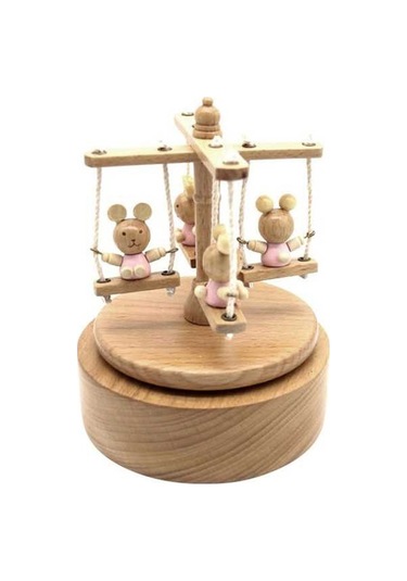 Novahub Ahşap Döner Salıncak Müzik Kutusu - Noel Şarkılı Mekanik Kurmalı Dekoratif Hediye Ahşap Rengi Ahşap Rengi