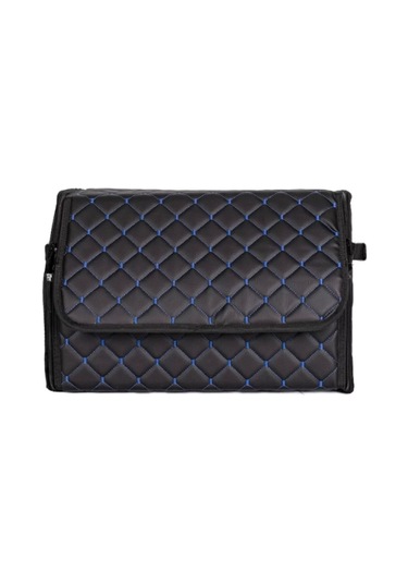 Oto Bagaj Organizeri Kapitone Deri Çanta Mavi Dikişli Siyah