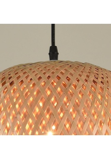 Opulentliving Restoran Cafe Bahçe İçin 30cm Bambü Teneke Avize - 12w Led, Siyah Taban, Kablolu, Doğa Stili Haki