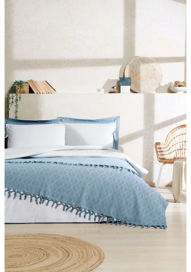Özdilek Çift Kişilik Natural Pikeli Nevresim Takımı Mavi