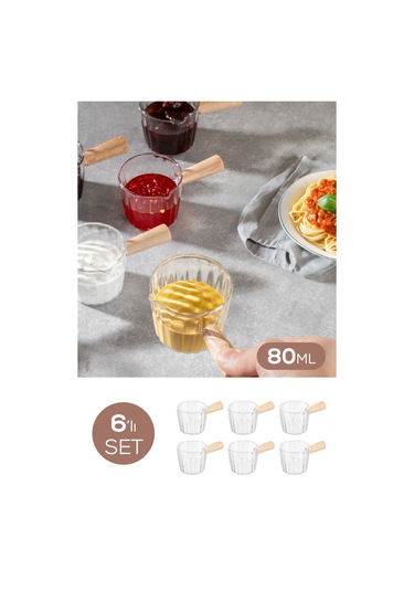 6'lı Ahşap Saplı Akrilik Sosluk 80 Ml Çok Renkli