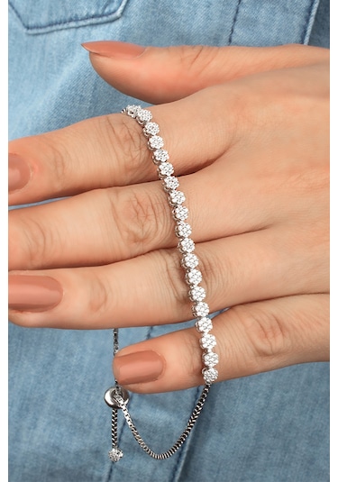 925 Ayar Gümüş Pırlanta Tasarımı Asansörlü Bileklik