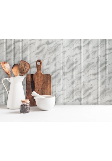 3 Boyutlu Duvar Paneli Kabartmalı Lambiri Desen Pvc 41x41 Cm/ 6 Adet /1 M² Mermer