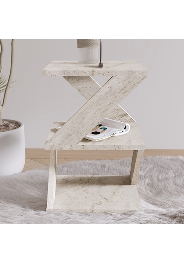 Albeni Yan Sehpa Ahşap Siyah - Bej Bej