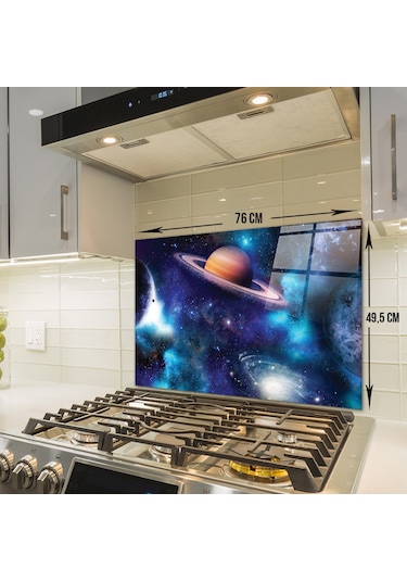 Decorita Cam Ocak Arkası Koruyucu Galaksi Desen Renkli 49.5 CM x 76 CM