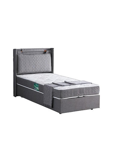 Setaymobilya Baza, Zagreb Tek Kişilik Baza + Başlık + Comfort Yatak, Gri