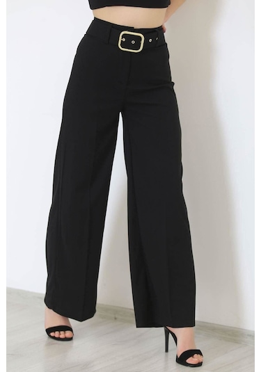 Bensu Store - Kemerli Palazzo Pantolon Siyah - 24194.683. 001