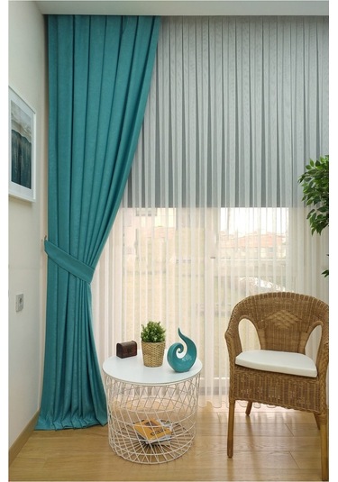 Evdepo Home Açık Petrol Düz Renk Soft Fon Perde Tek Kanat (507268531) Turkuaz