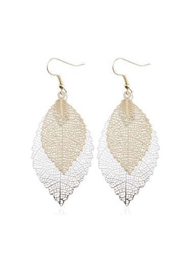 Çift Katmanlı Yapraklar Püskül Küpe Basit Retro Metal Yaprak Kulaklar Süsler Royalblue Sarı