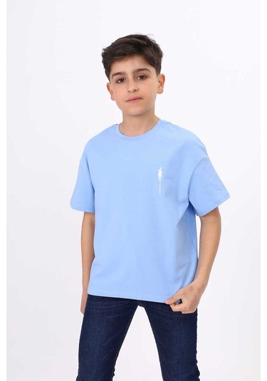 Toontoy Erkek Çocuk Palmiye Ağaç Baskılı Tişört Mavi