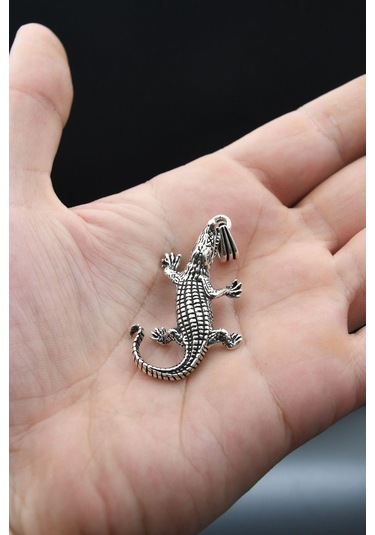 Timsah Figürlü Kolye Ucu 925 Ayar Gümüş