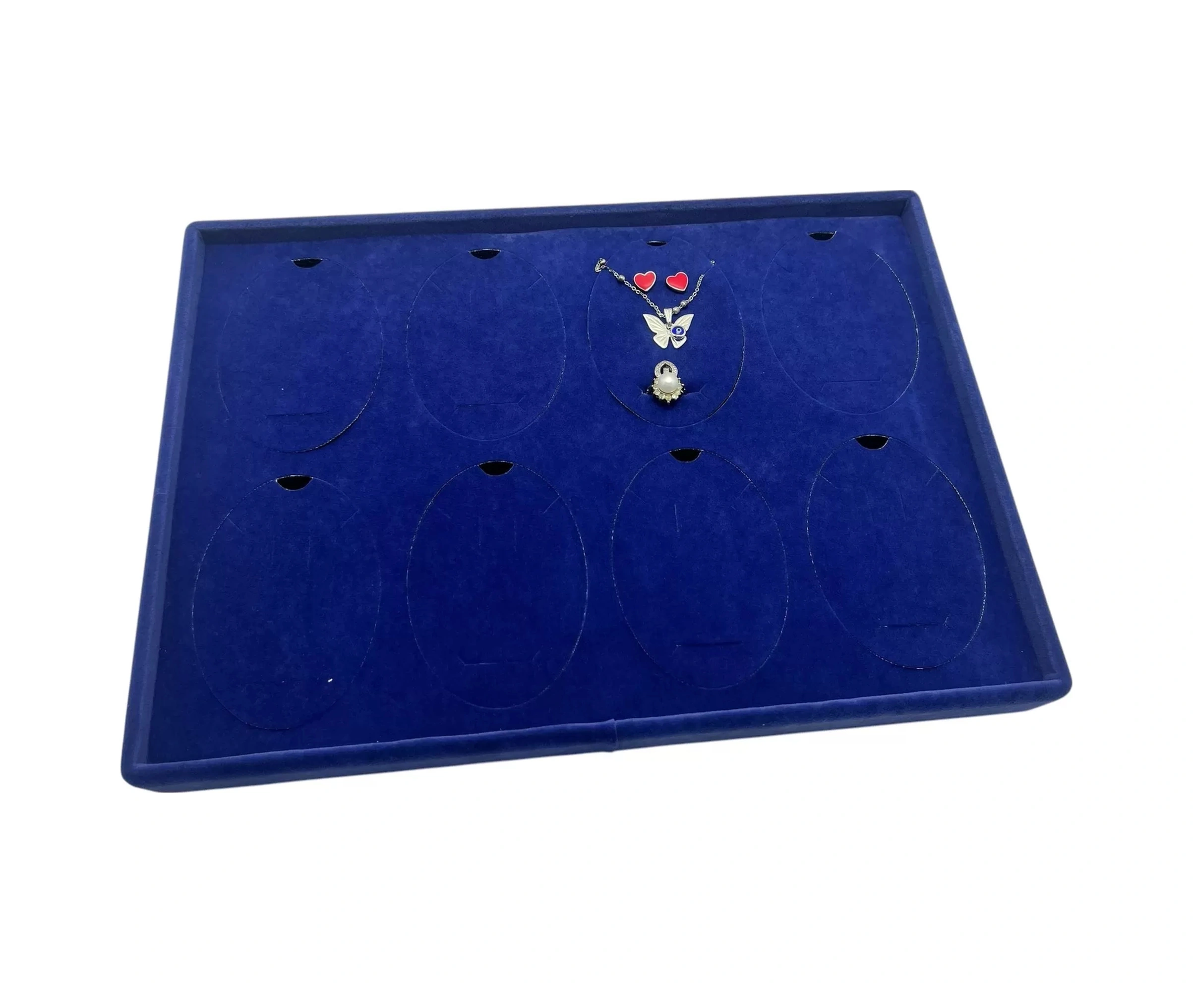 Süet Kumaş Lacivert 34-24 Cm Ayaklı 8 Pedli Kolye Tabla Stand