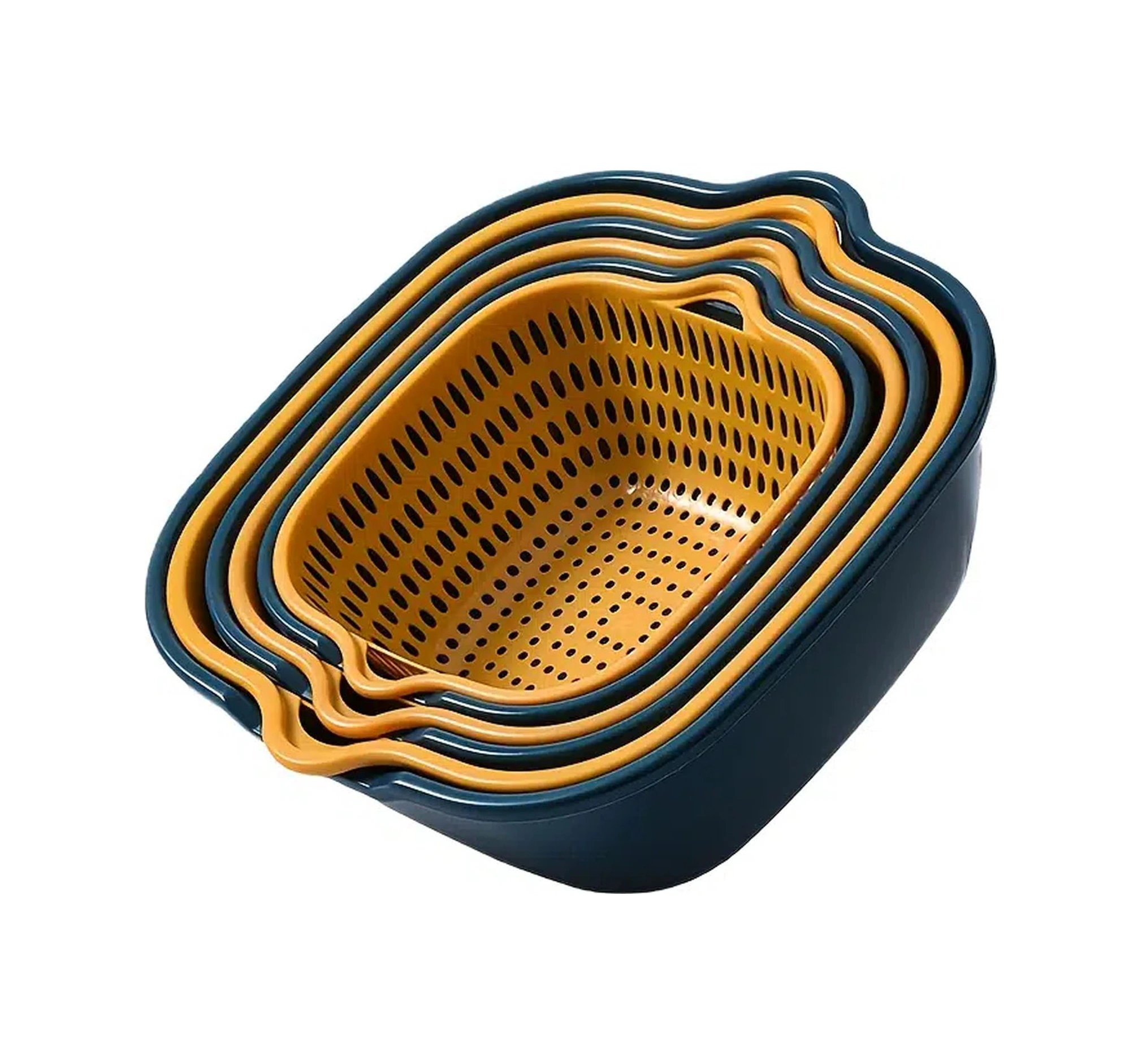 Skycity Ev Kullanıma 6'lı Katlı Plastik Yıkama Sepeti - Mutfak Meyve Sebze Süzme Sepeti Büyük-orta-küçük Set - Güvenli, Dayanıklı Ve Kolay Temizlenir Mavi - Sarı