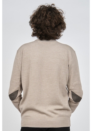 Mısırlı Erkek Tam Balıkçı Çizgili Yün Kazak 3869077 Bej Bej