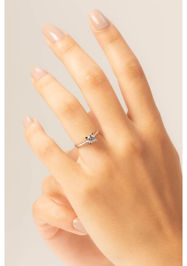 0.5 Karat Pırlanta Model Gümüş Tektaş Yüzük Wsr115