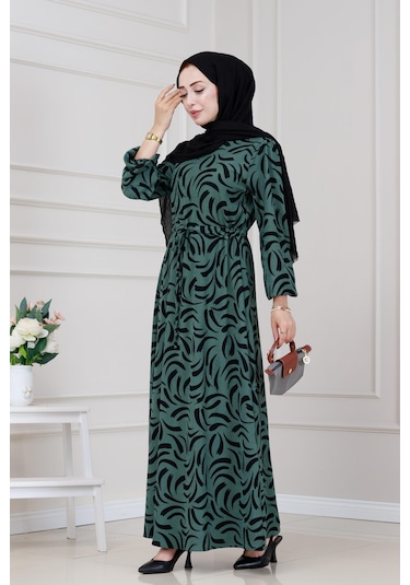 Beli Tünelli Karin Elbise-zümrüt Yeşili-5332 Zümrüt Yeşili