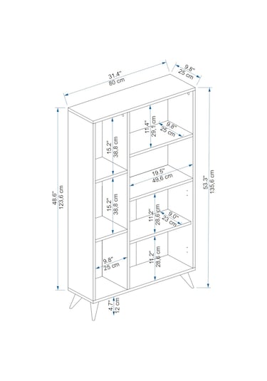Arnetti Kitaplık 7 Raflı Meldan Kitaplık Lidya Antrasit