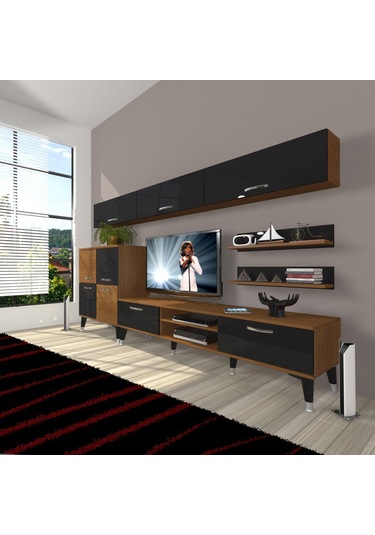 Decoraktiv Eko 8 Slm Dvd Silver Tv Ünitesi Tv Sehpası Ceviz - Siyah