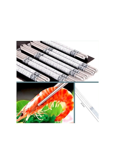 Omeniv İki Çift (4) Bleu Blanc Metal Chopstick Set Sushi Noodle