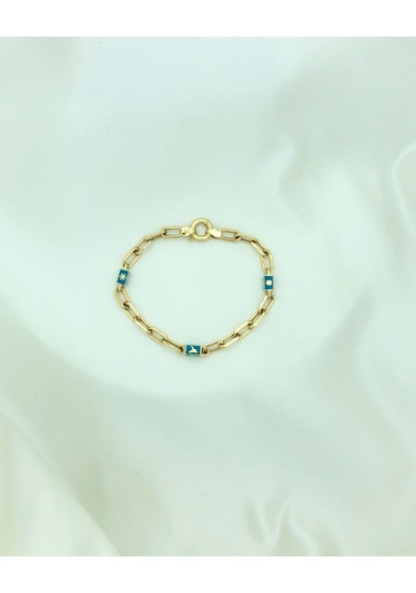 14 Ayar Turkuaz Mineli Altın Bileklik